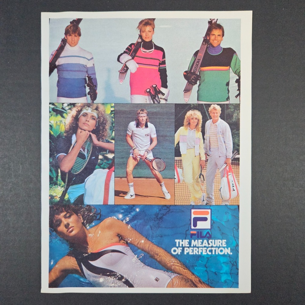 1983 Fila Sportswear Vintage Print Ad Skiing‎ Tennis Sexy Swimmer Revealing 1-Pc
